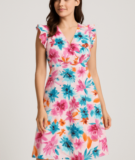 Watercolor Bloom Flutter Wrap Dress