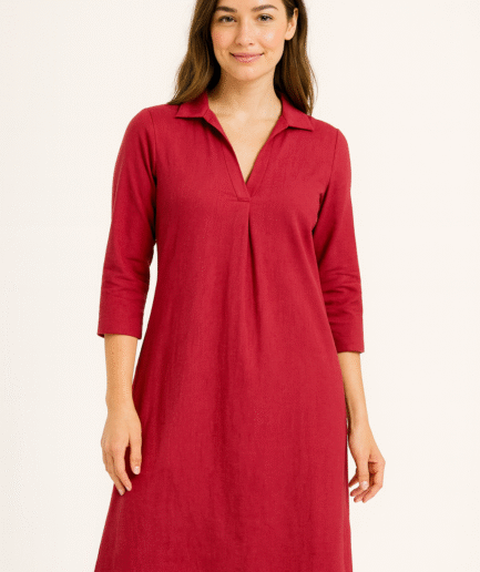 Crimson Notch-Neck Shift Dress