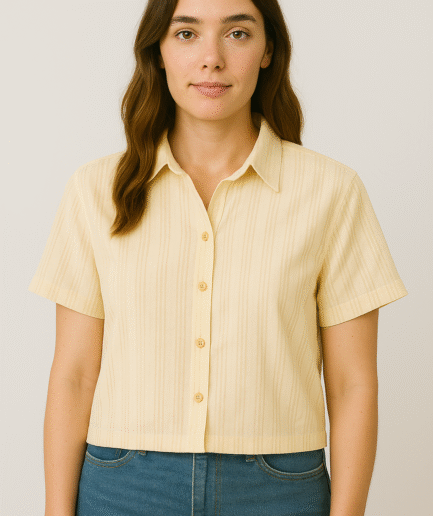 Soft Yellow Stripe Cropped Shirt