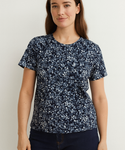 Indigo Petal Scatter Crew-Neck Tee